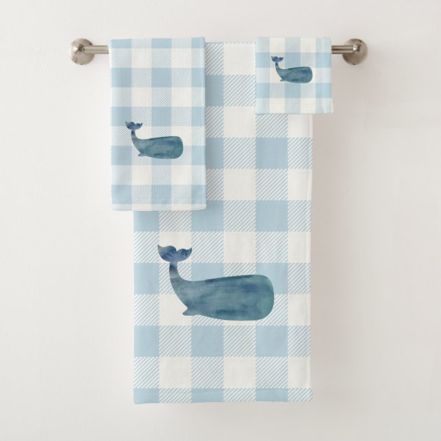 Baleia Azul Cheque Gingham Patterno Toalha (Insitu)