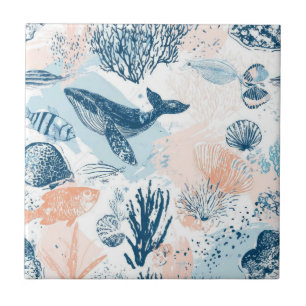 Baleia Costeira Vida Marinha Coral Azul Pêssego (1