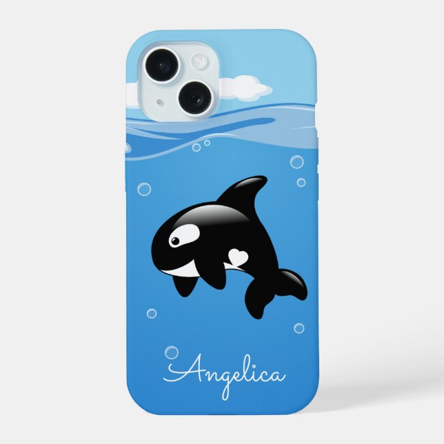 Baleia Orca Cuta no Oceano com Nome Personalizado (Verso)