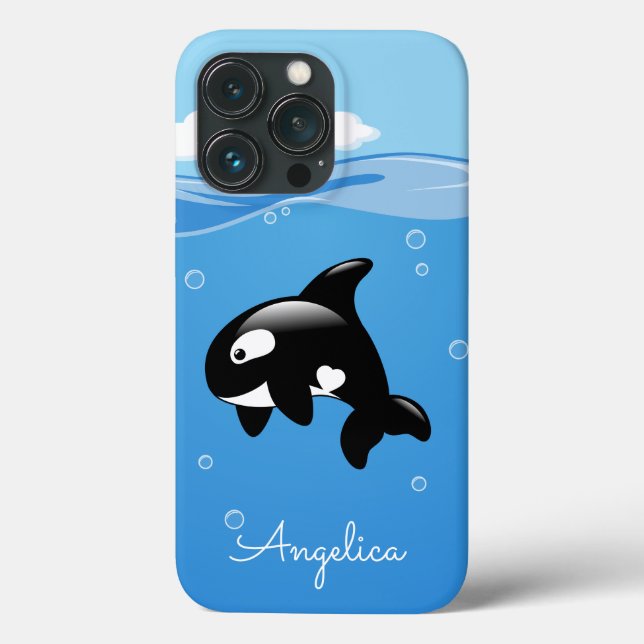 Baleia Orca Cuta no Oceano com Nome Personalizado (Verso)