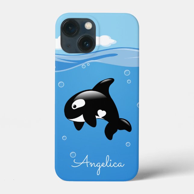 Baleia Orca Fofa no Oceano com Nome Personalizado (Verso)