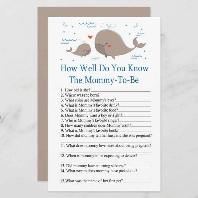 Baleia Quão bem você conhece o jogo da festa de be (Frente/Verso)