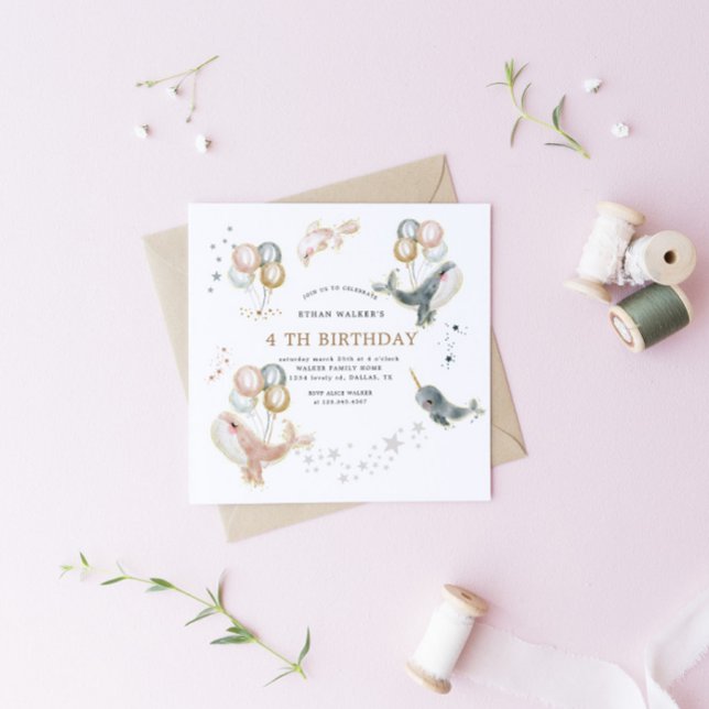 Baleias Magnéticas E Balões Convite De Aniversário (Criador carregado)