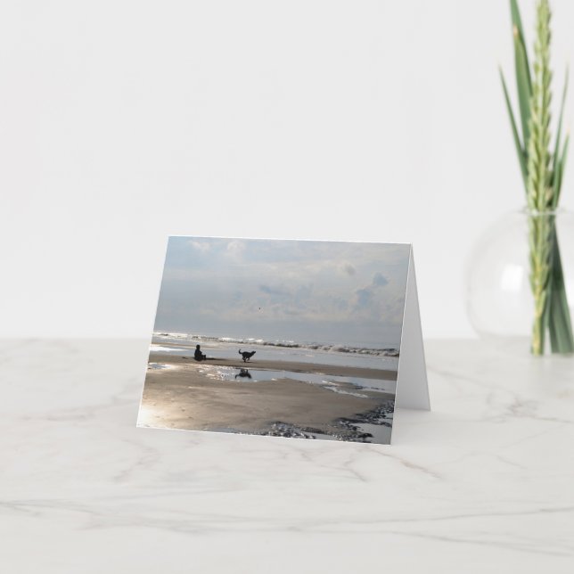 Ball perseguindo o cão no cartão de nota de praia (Frente)