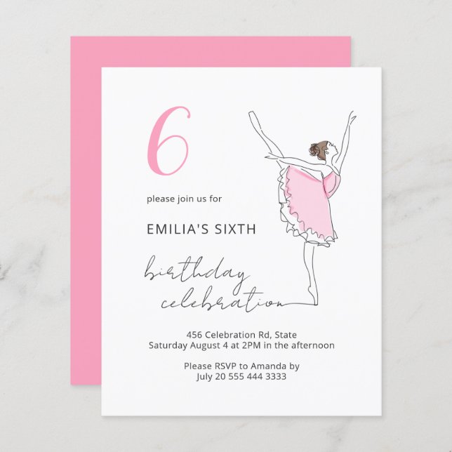 Ballerina Bonito Rosa qualquer Aniversário de cria (Frente/Verso)