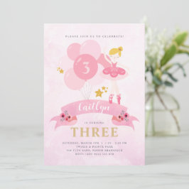 Ballerina Dourada e rosa doce Convite de Aniversár