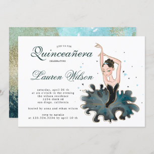 Ballerina emerald e ouro Quinceanera Convite