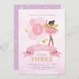 Ballerina Fairy, Rosa e Dourada, Convite de Aniver
