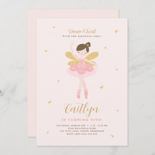 Ballerina Fairy, Rosa e Dourada, Convite de Aniver