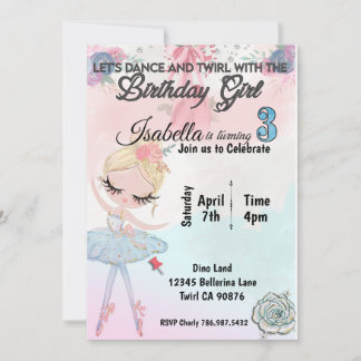 Ballerina faz três convites de aniversário