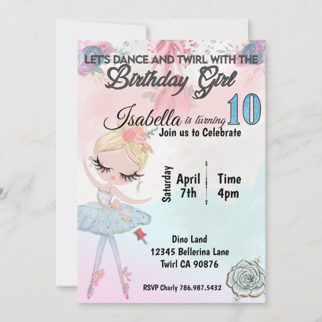 Ballerina fazendo dez convites de aniversário (Frente)