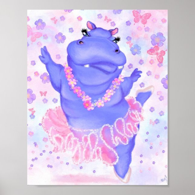Ballerina Hippo Poster Happy Balé Dancer (Frente)