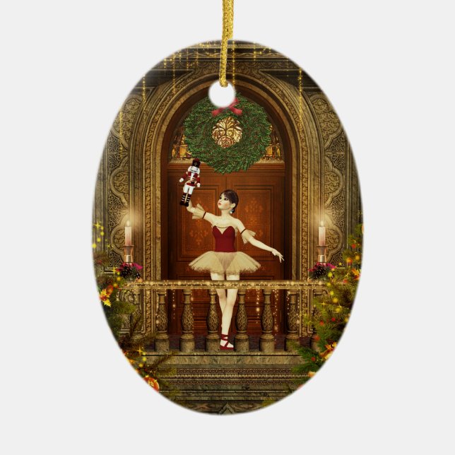 Ballerina Nutcracker Personalizado Ornamento Oval (Frente)