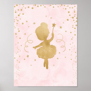 Ballerina rosa e Dourada Stars Art Decor Poster