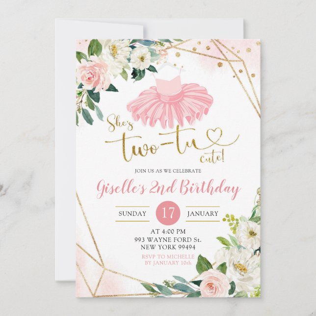 Ballerina Tutu Menina Segundo Convite De Aniversár (Frente)