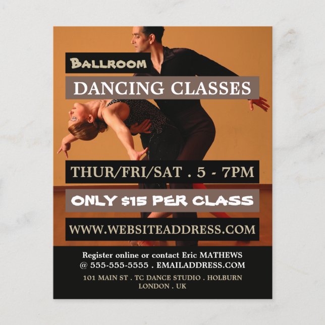 Ballroom Dancers, Dance Lesson Advertising Flyer (Frente)