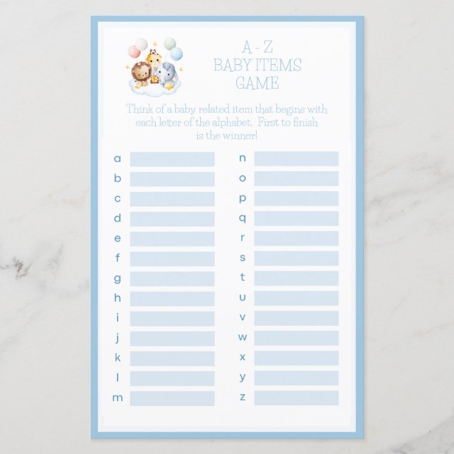 Baloes Animais A-Z Jogo para Chá de Bebê (Frente)