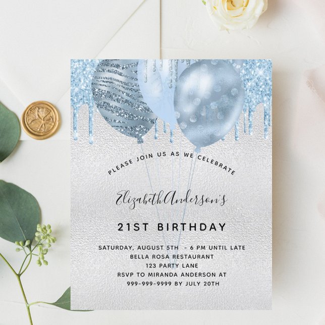 Balões azuis de prata de aniversário de orçamento (Criador carregado)