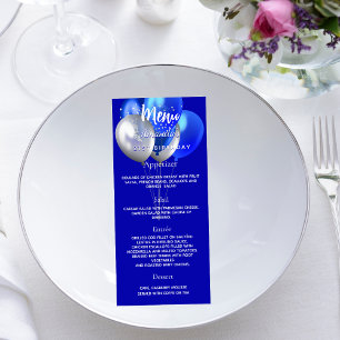 Balões azuis reais do menu festa de aniversário