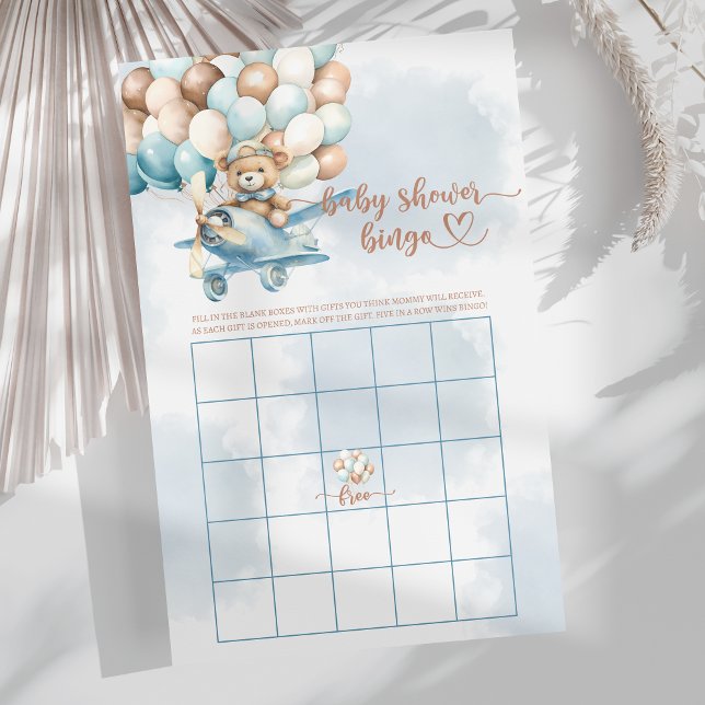Balões Azul de Espera Chá de fraldas Jogo Bingo (Bearly Wait Blue Balloons Baby Shower Bingo Game, fun baby shower games,)