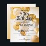 Balões Brancos Dourados de Orçamento Convites de A<br><div class="desc">Balões Dourados e brancos, confetti e streers, perfeitos para convites de aniversário, 50º convites de aniversário, convites de festas do 50º aniversário, grandes convites de abertura de negócios e muito mais. Convites em papel para barato sobre a sua escolha de 3 tamanhos de papel de estoque de cartão branco brilhante...</div>