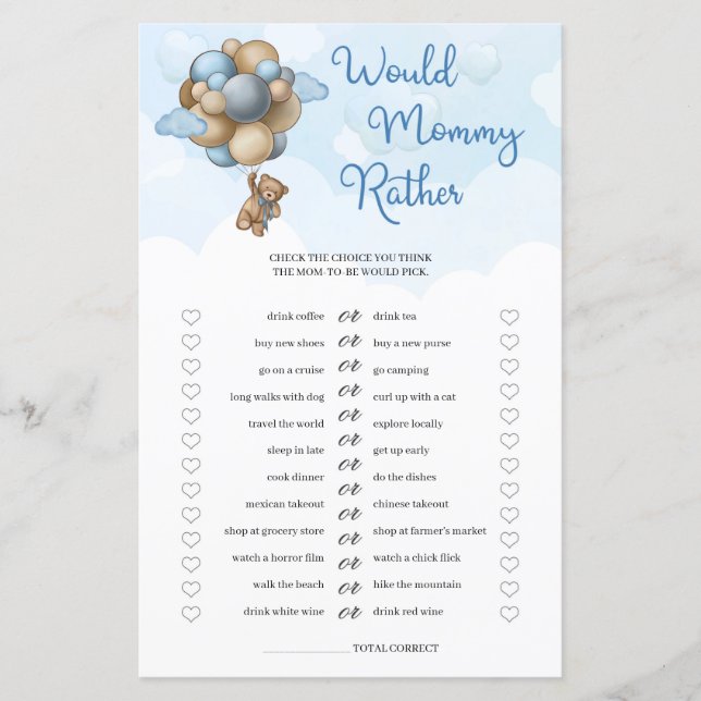 Balões castanhos azuis de ursos peludos Mamães Pre (Frente)