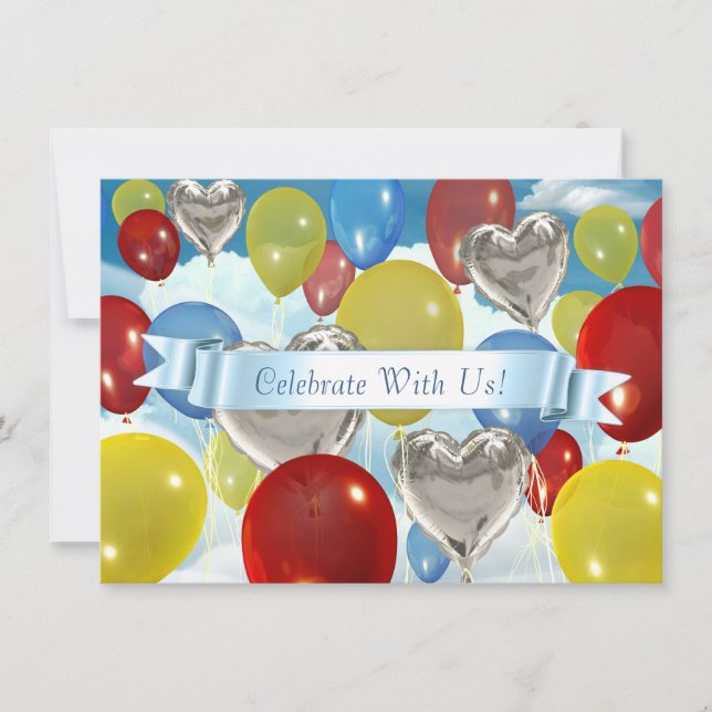 Balões Coloridos no Céu Convites Personalizáveis (Frente)