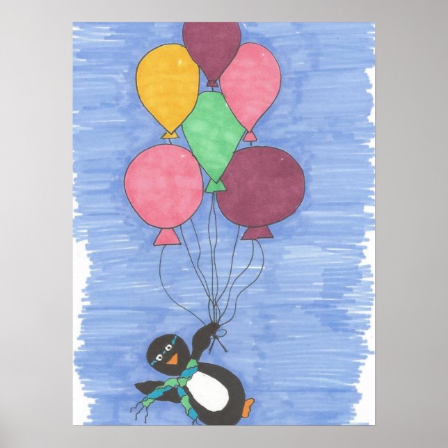 Balões com Poster de Arte Pinguim (Frente)