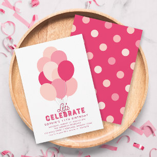 Balões cor-de-rosa qualquer Convite de aniversário