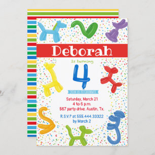 Balões de animais Convite para o 4º aniversário