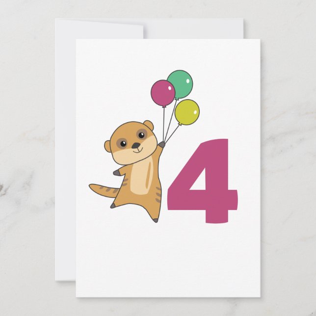 Balões de Aniversário de 4 anos do Meerkat Convite (Frente)