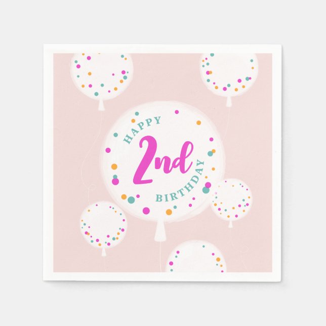 Balões de aniversário guardanapos de cor-de-rosa (Frente)