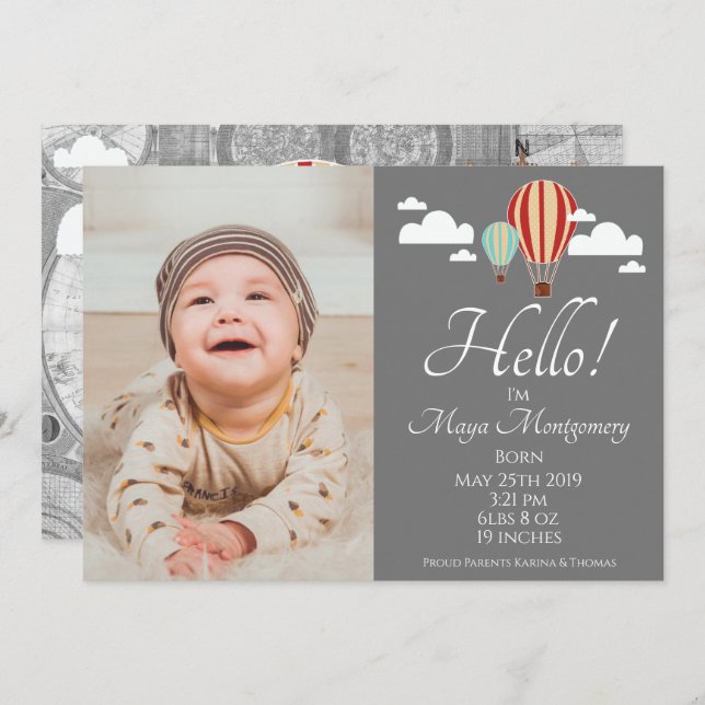 Balões de Ar Quente e Anúncio de Nascimento do Map (Frente/Verso)