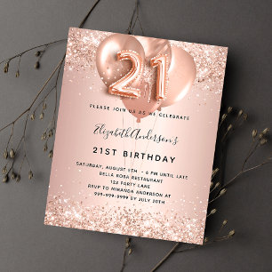 Balões de brilho aniversário de 21 anos rosa de ou