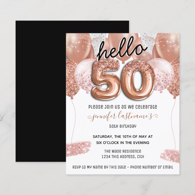 Balões de brilho rosa 50ª Festa de aniversário (Frente/Verso)