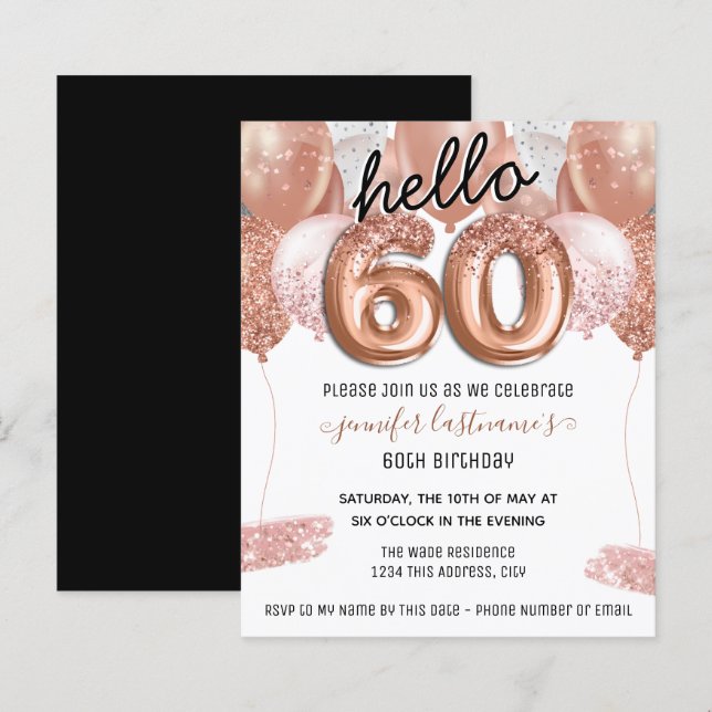 Balões de brilho rosa 60ª Festa de aniversário (Frente/Verso)