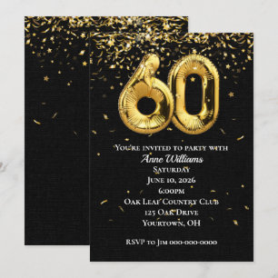 Balões de folha de ouro 60º Convite de aniversá