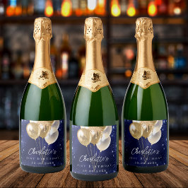 Balões de ouro azul-marinho de aniversário