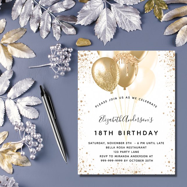 Balões de ouro branco de festa de aniversário de o (Criador carregado)