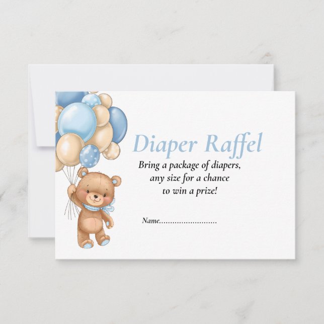 Balões de Teddy para Chá de Bebê Azul Convite para (Frente)