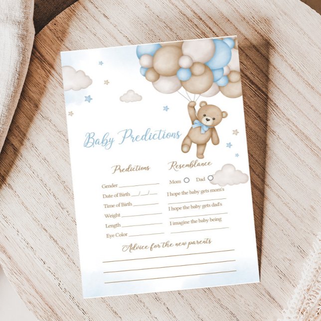 Balões de Urso Azul - Jogo de Previsões de Bebê (Blue Bear Baby Shower Baby Predictions Game)