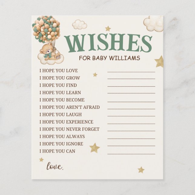 Balões De Urso Desejos Verdes Para Bebê (Frente)