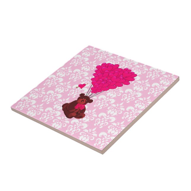 Balões de Urso e Cardíaco em damasco rosa (Lateral)