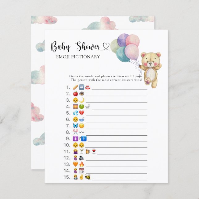 Balões de ursos de pelúcia - jogo de picário emoji (Frente/Verso)