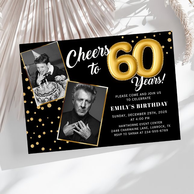 Balões Dourados Negros 60º Convite Fotográfico de  (Criador carregado)