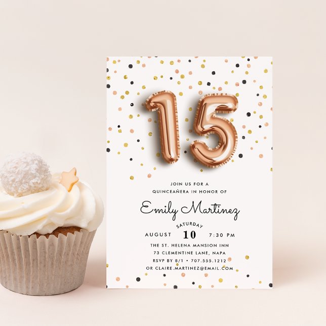 Balões Dourados rosa | Convite Quinceanera (Criador carregado)