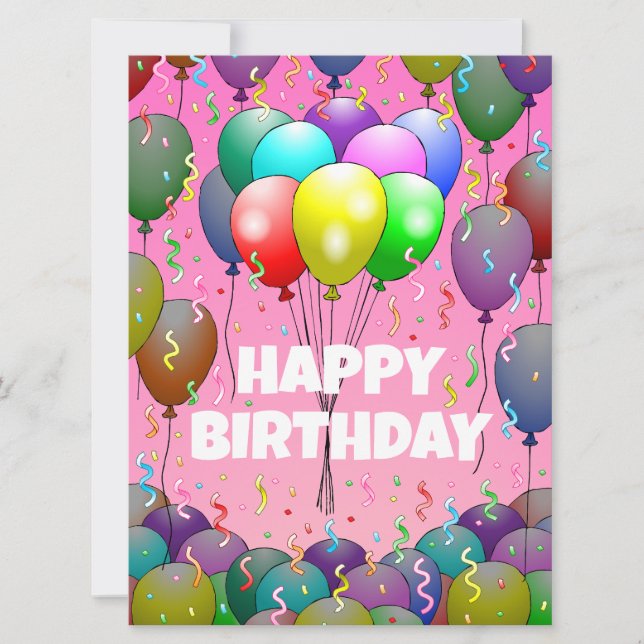 Balões e Cartão de Aniversário de Confetti (Frente)