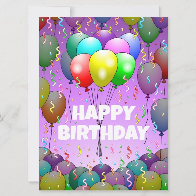 Balões e Cartão de Aniversário de Confetti (Frente)