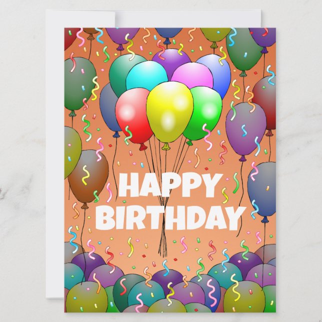Balões e Cartão de Aniversário de Confetti (Frente)