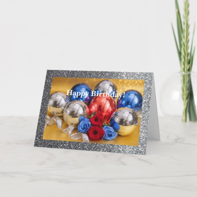 Balões e Rosas, Cartão de Aniversário Dobrado de 5 (Frente)